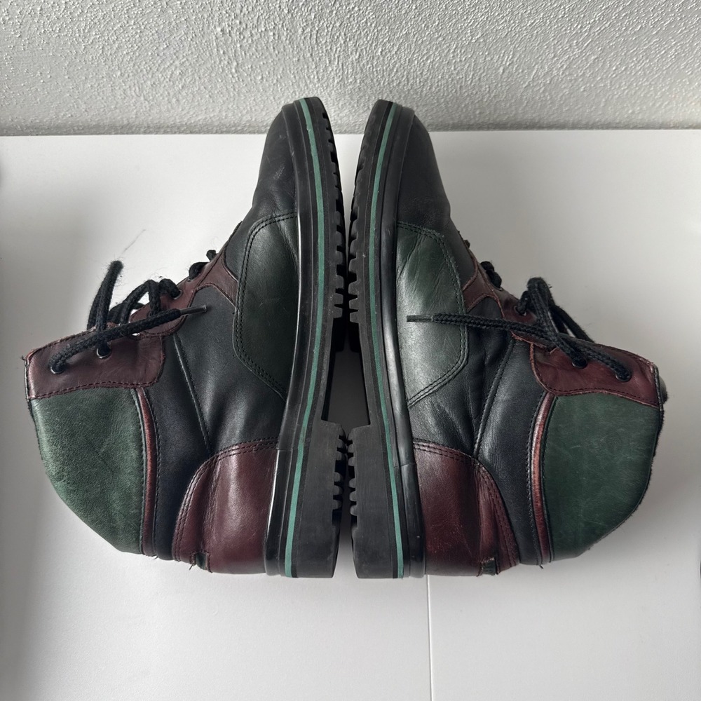 Danexx Casual Vintage Leather Hiking Boots Black Green Burgundy Lace Up Wome 7.5 - Picture 9 of 10